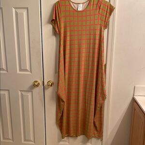 Stylish Green and Pink Checkered Maxi Dress